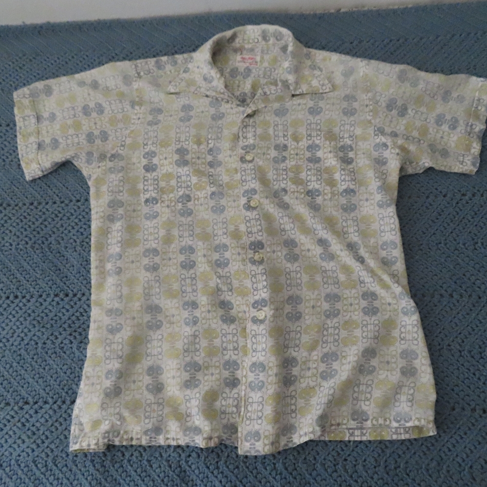 60's Capper & Capper by Hathaway print button up shirt S/S rare M loop collar